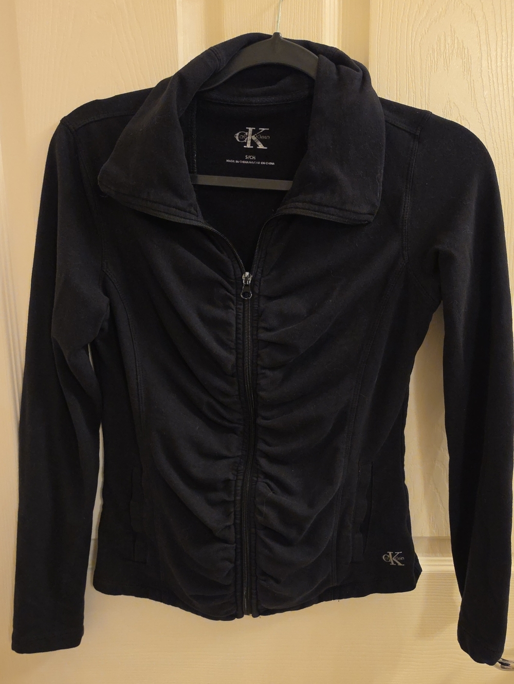 Calvin Klein Vintage Black Ruched Zip-Up Jacket